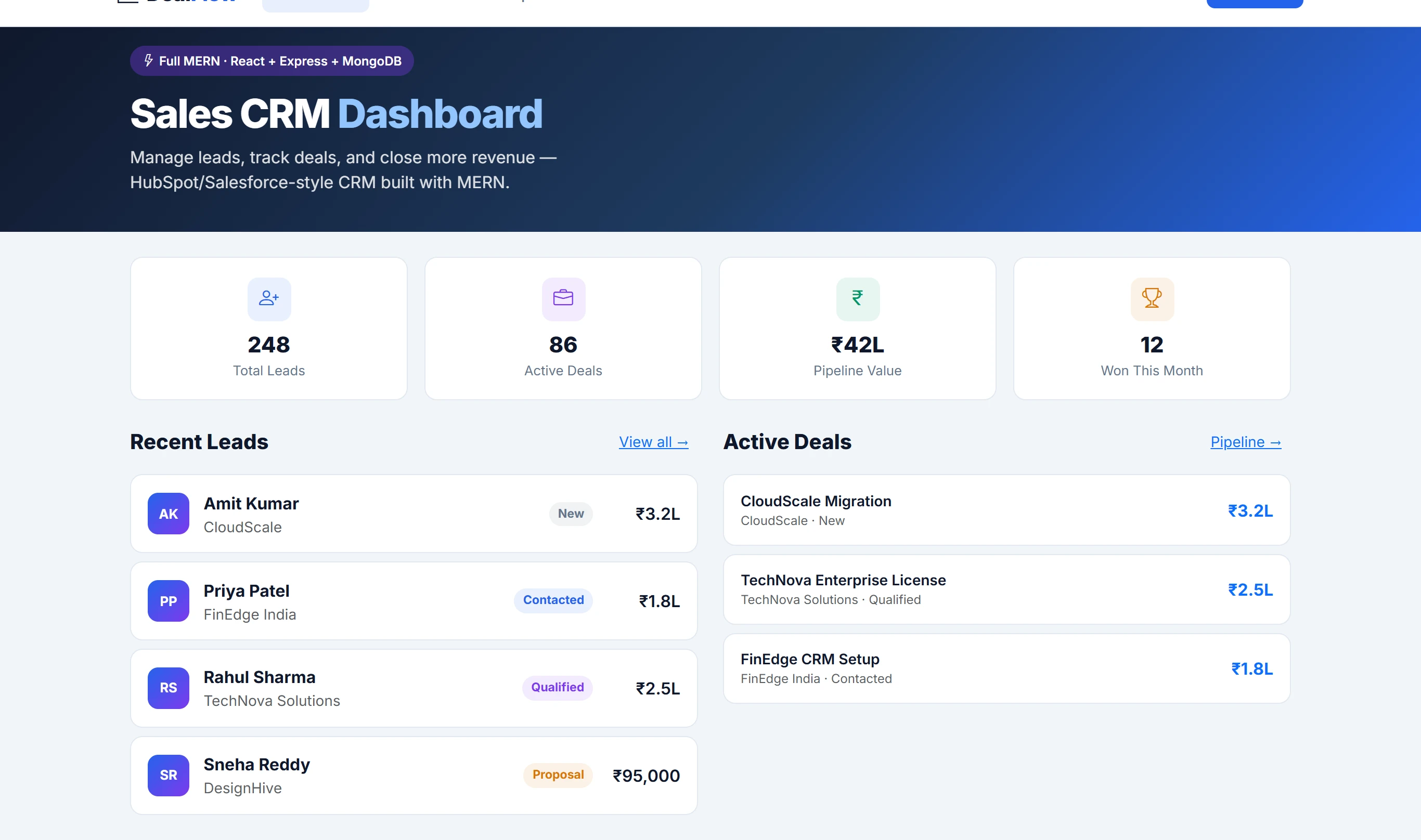 CRM System — Full MERN (React + Express + MongoDB)