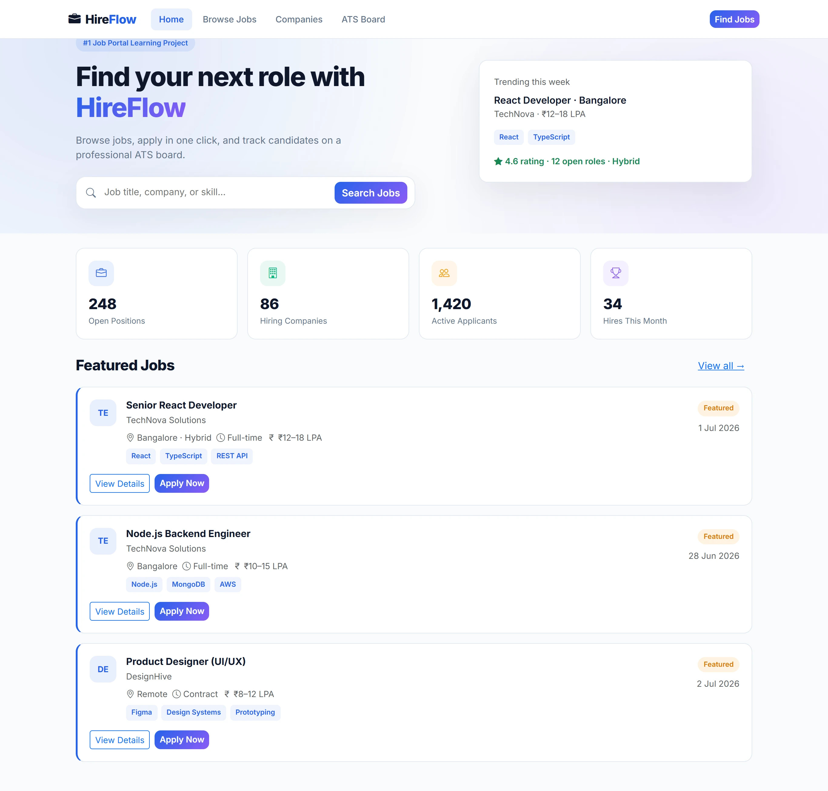 Job Portal + ATS — React JS + JSON Server