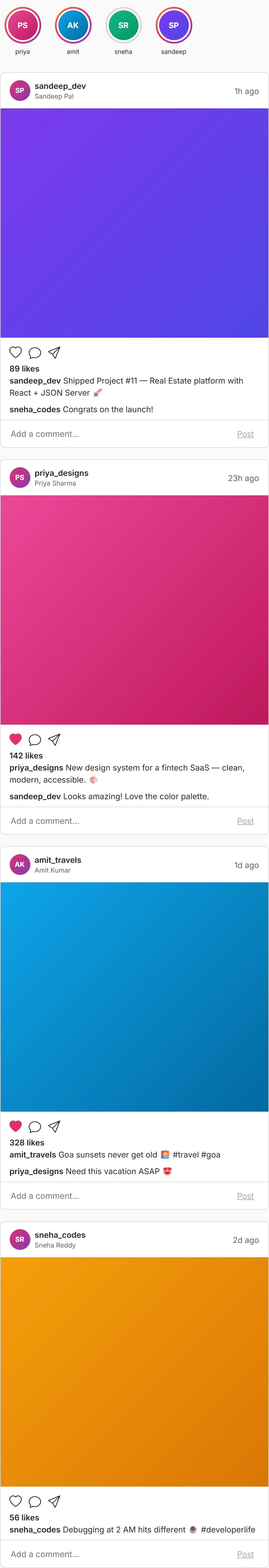 Social Media Platform — React JS + JSON Server (Instagram Clone)